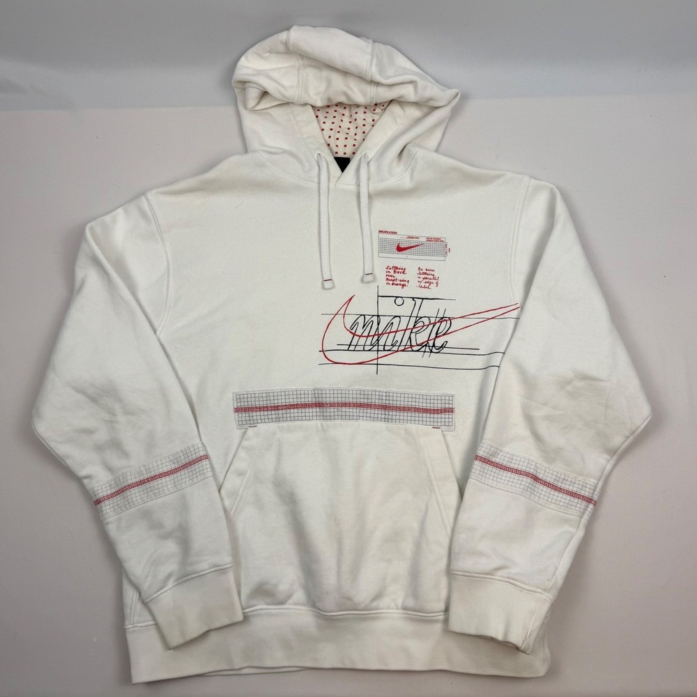 Nike Sportswear Schematic Swoosh Logo Hoodie White CQ7164-100 Mens Medium